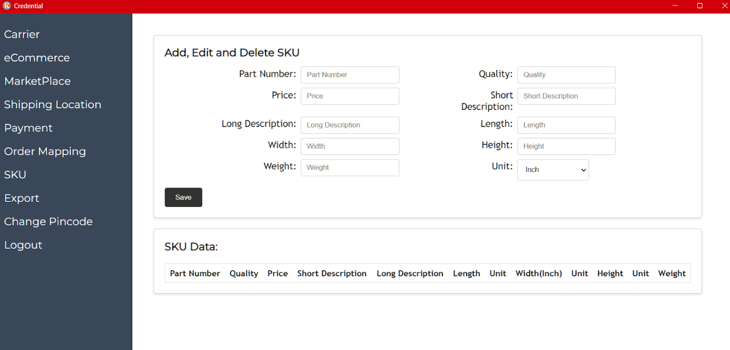 SKU tab in Credentials App